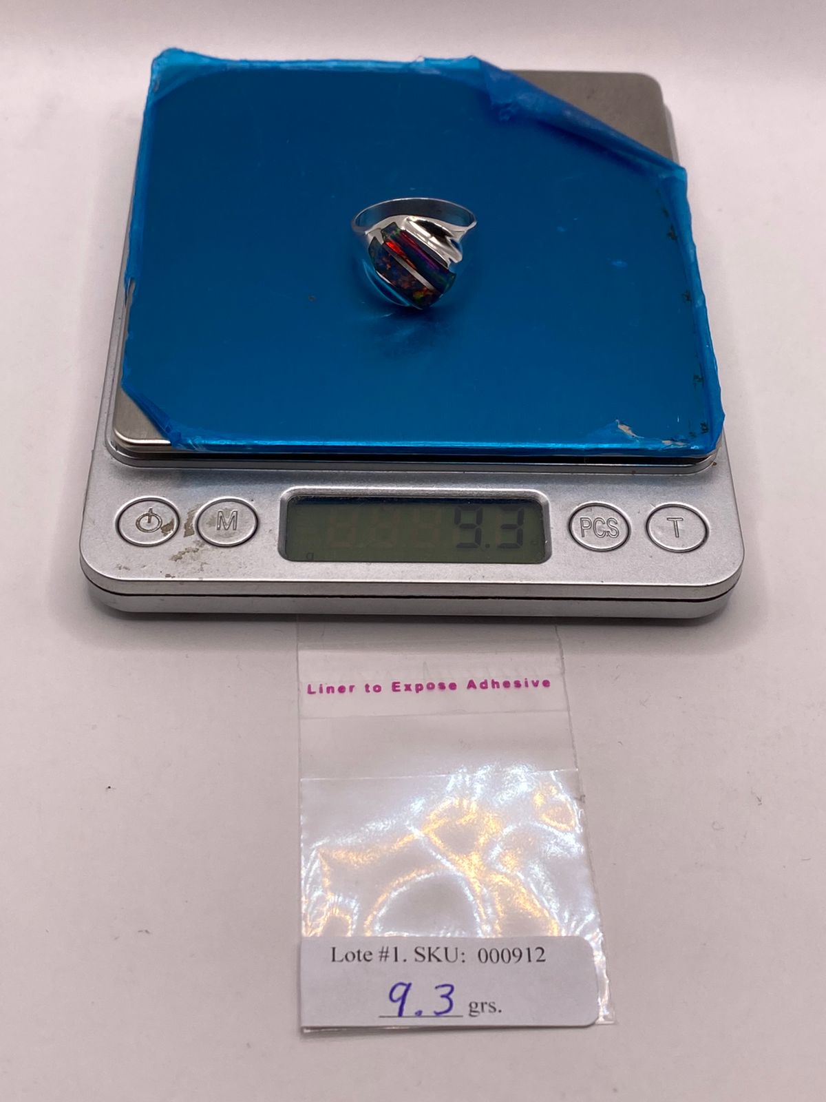Anillo Plata Ley 925 con Ópalo de Fuego Diseño Segmentado Moderno