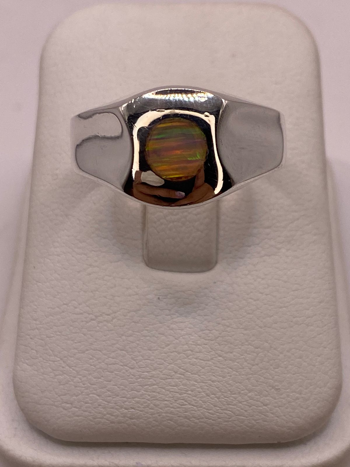 Anillo Plata Ley 925 con Ópalo de Fuego Diseño Minimalista Redondo