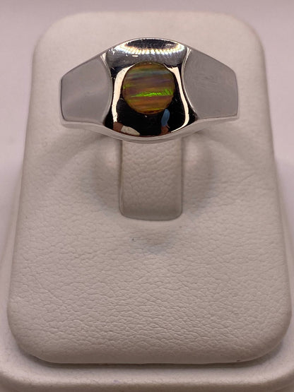 Anillo Plata Ley 925 con Ópalo de Fuego Diseño Minimalista Redondo, vista frontal