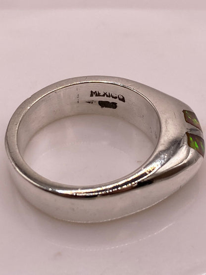 Anillo Plata Ley 925 con Ópalo de Fuego Diseño Moderno de Doble Incrustación