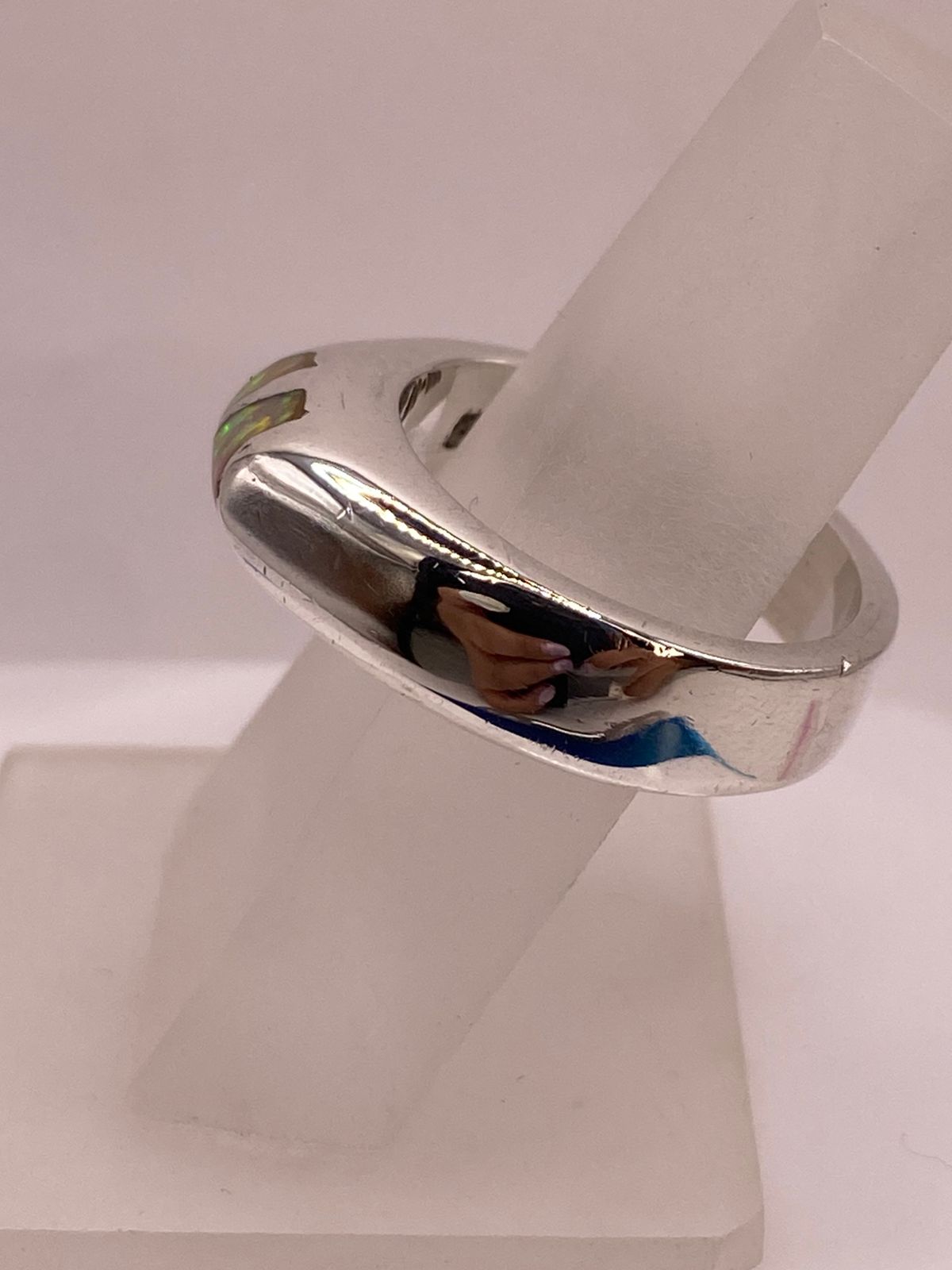Anillo Plata Ley 925 con Ópalo de Fuego Diseño Moderno de Doble Incrustación