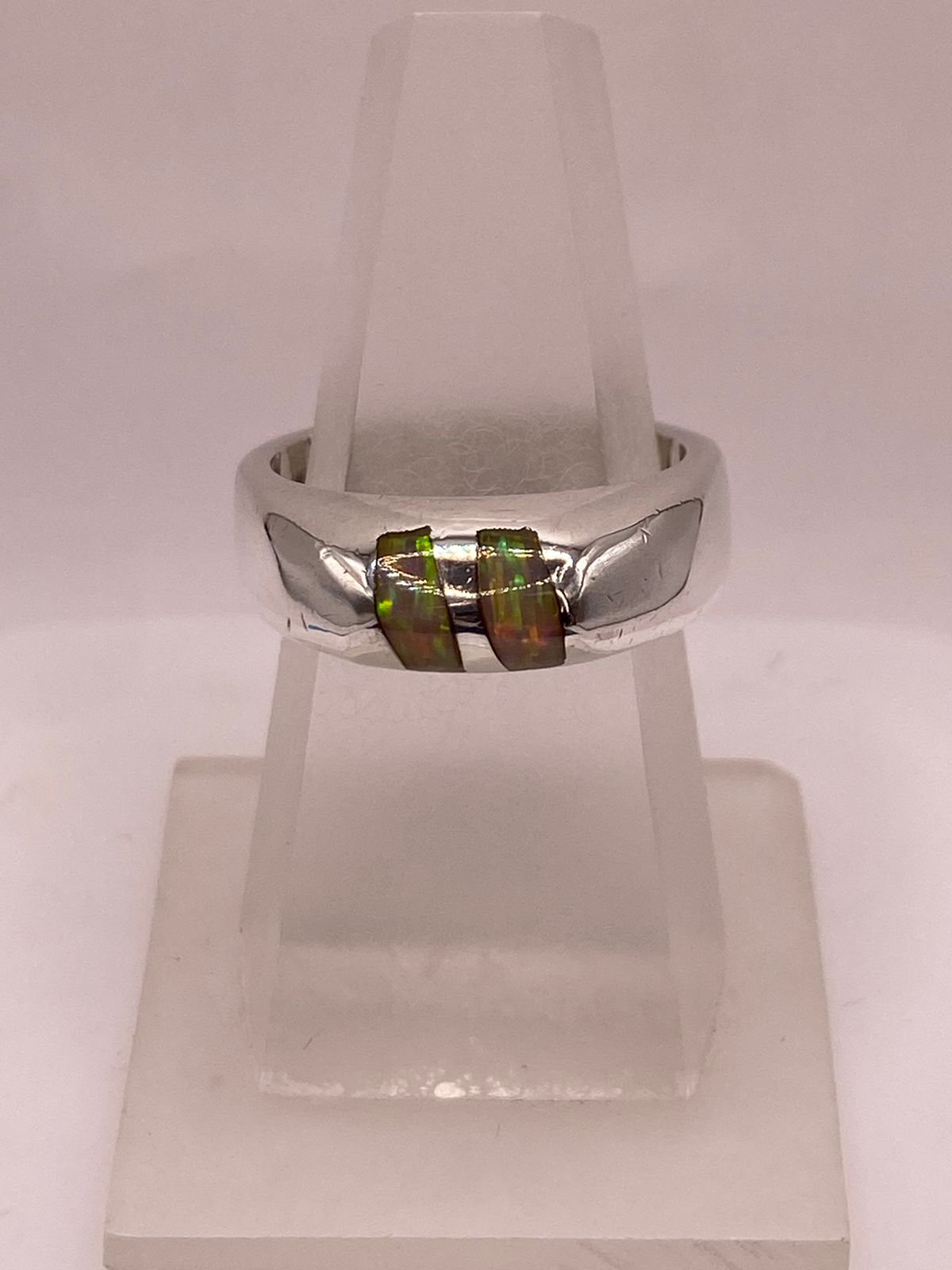 Anillo Plata Ley 925 con Ópalo de Fuego Diseño Moderno de Doble Incrustación