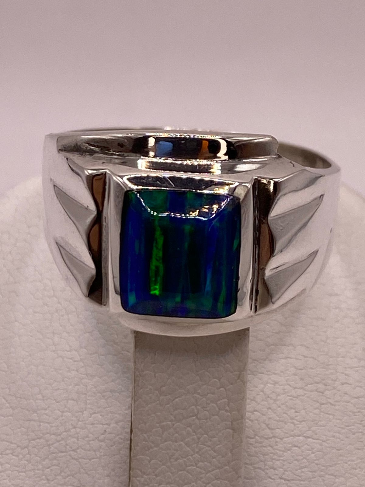 Anillo Plata Ley 925 con Ópalo de Fuego Diseño Rectangular Moderno