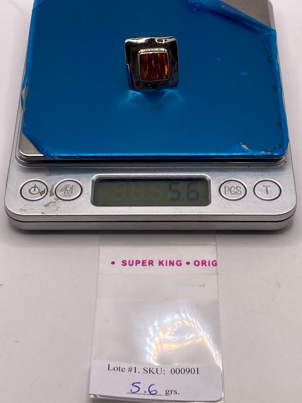 Anillo Plata Ley 925 con Ópalo de Fuego Montura Cuadrada Moderna