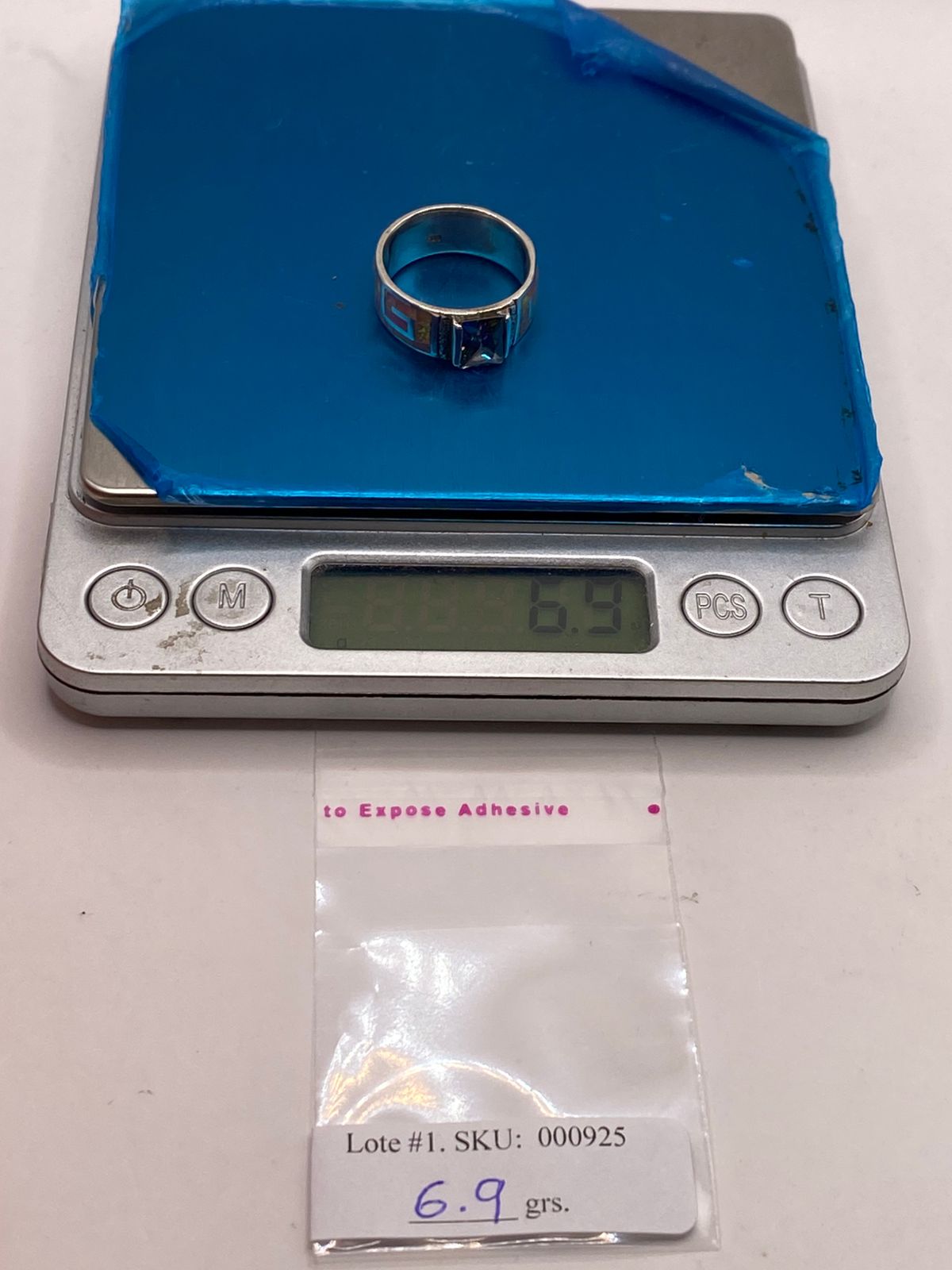 Anillo Plata Ley 950 con Ópalo de Fuego y Circonia Multicolor Diseño Greca
