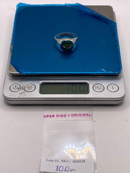 Anillo en Plata Ley 950 con Ópalo de Fuego Diseño Ovalado Segmentado