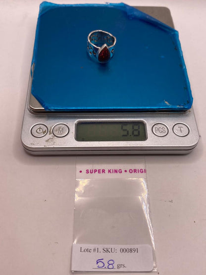 Anillo en Plata Ley 950 con Ópalo de Fuego en Forma de Gota