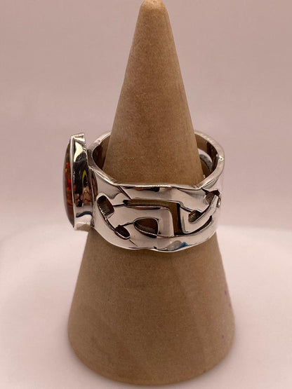 Anillo en Plata Ley 950 con Ópalo de Fuego en Forma de Gota