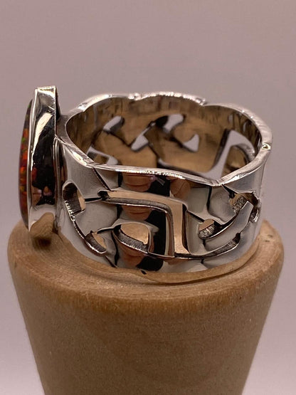 Anillo en Plata Ley 950 con Ópalo de Fuego en Forma de Gota