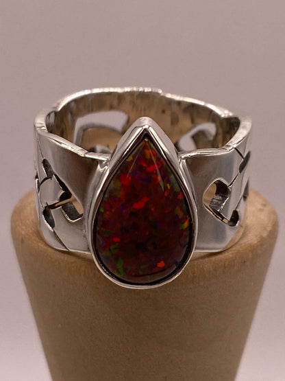 Anillo en Plata Ley 950 con Ópalo de Fuego en Forma de Gota