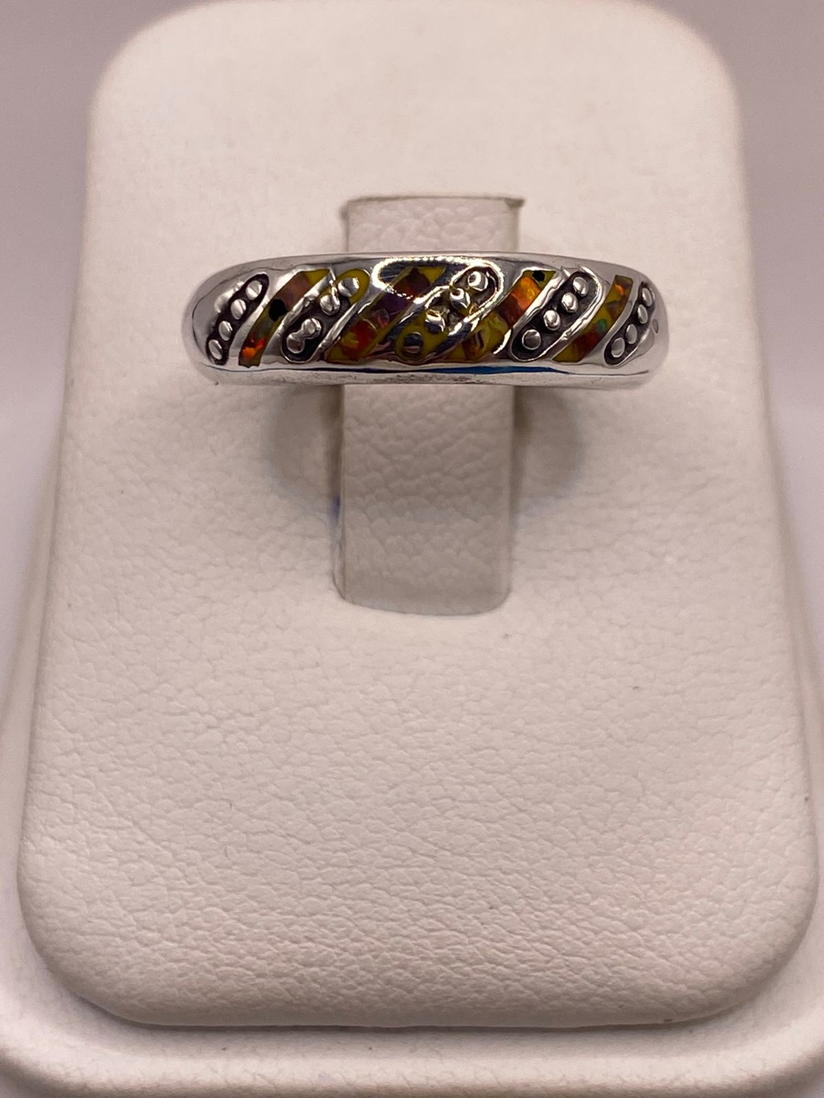 Anillo de Plata Ley 950 con Ópalo de Fuego Multicolor