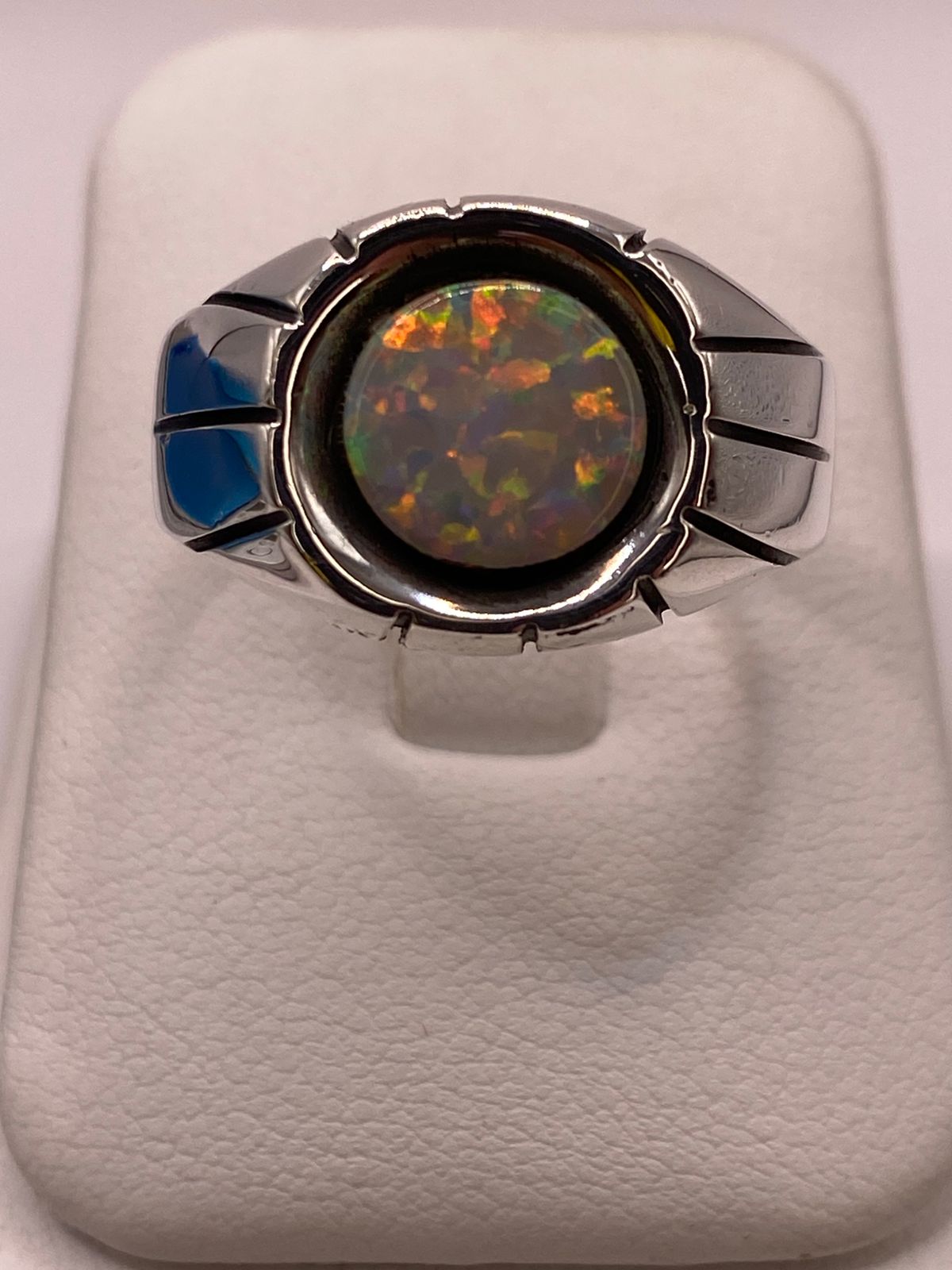 Anillo Plata Ley 950 con Piedra Ópalo de Fuego