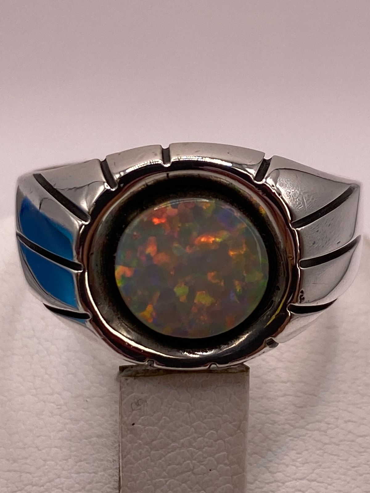 Anillo Plata Ley 950 con Piedra Ópalo de Fuego
