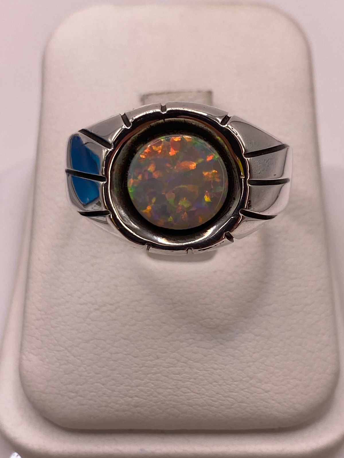 Anillo Plata Ley 950 con Piedra Ópalo de Fuego