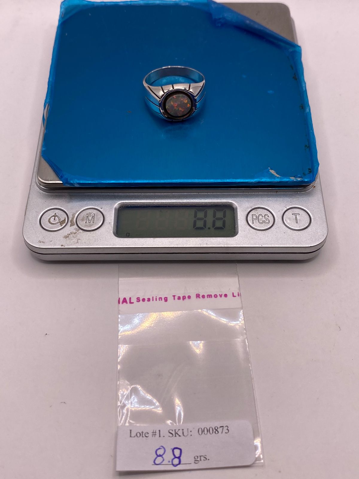Anillo Plata Ley 950 con Piedra Ópalo de Fuego