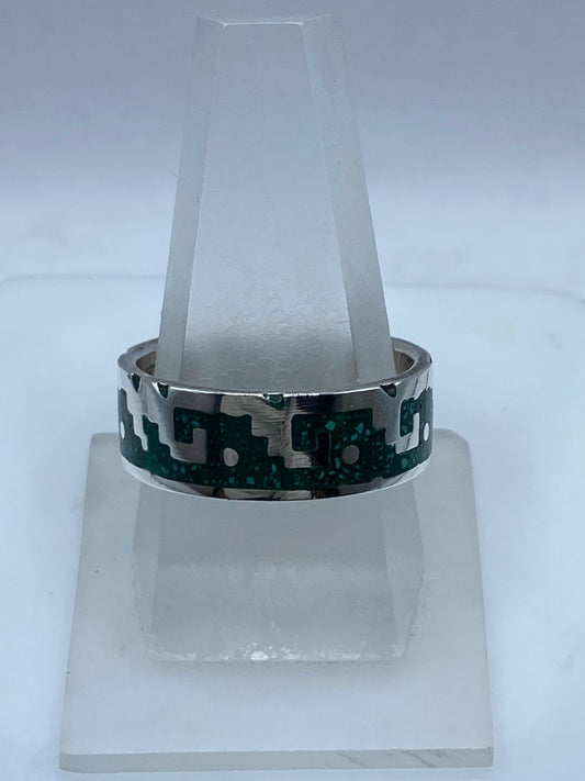 Anillo de Plata .925 Diseño Olas con Malaquita Natural