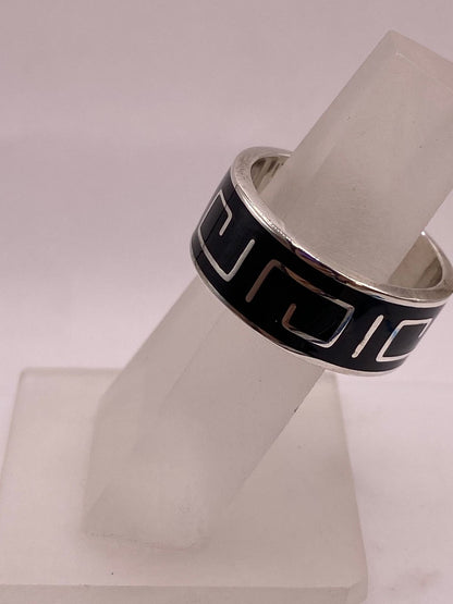 Anillo de Plata .925 con Incrustación de Obsidiana – Diseño Geométrico Moderno, sello de autenticidad Plata Ley .925