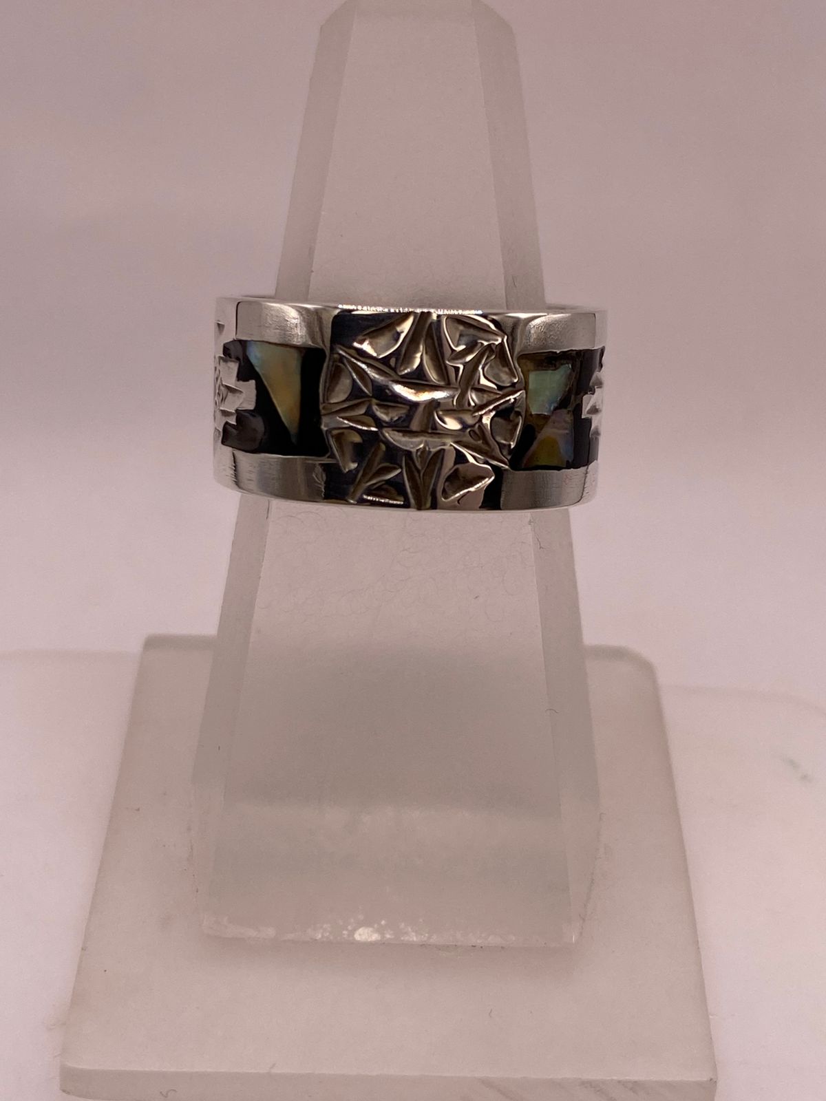 Anillo de Plata .925 con Obsidiana y Concha Abulón