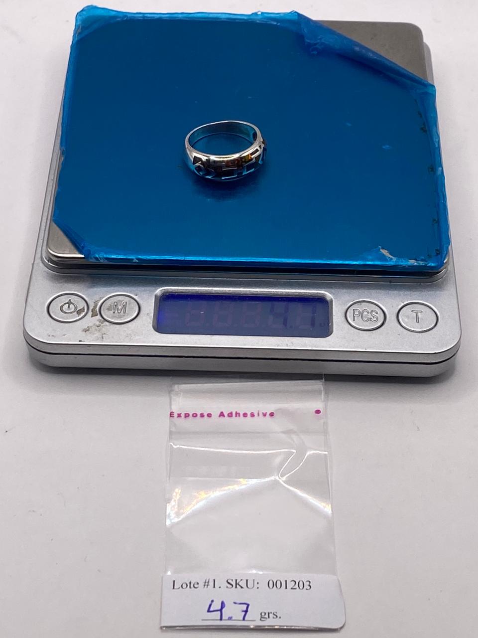 Anillo de Plata 950 con Ópalo de Fuego y Diseño Greca