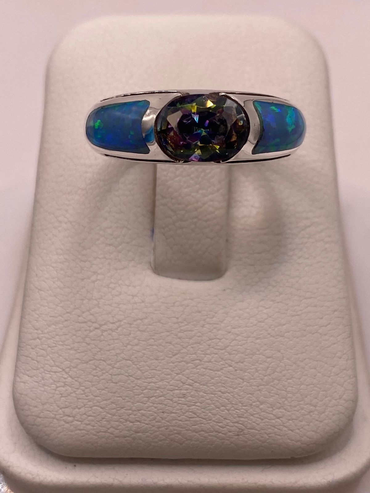 💎 Anillo de Plata .950 con Ópalo de Fuego y Zirconia Multicolor Diseño Elegante