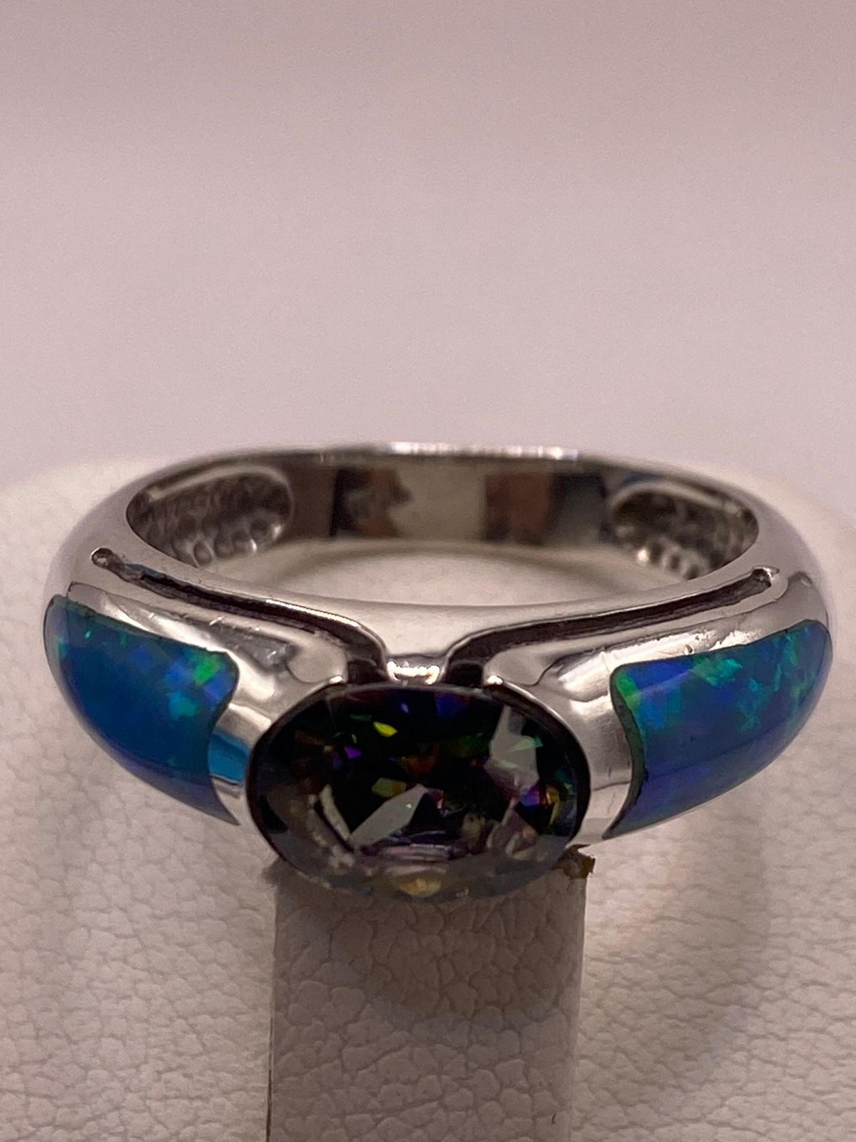 💎 Anillo de Plata .950 con Ópalo de Fuego y Zirconia Multicolor Diseño Elegante