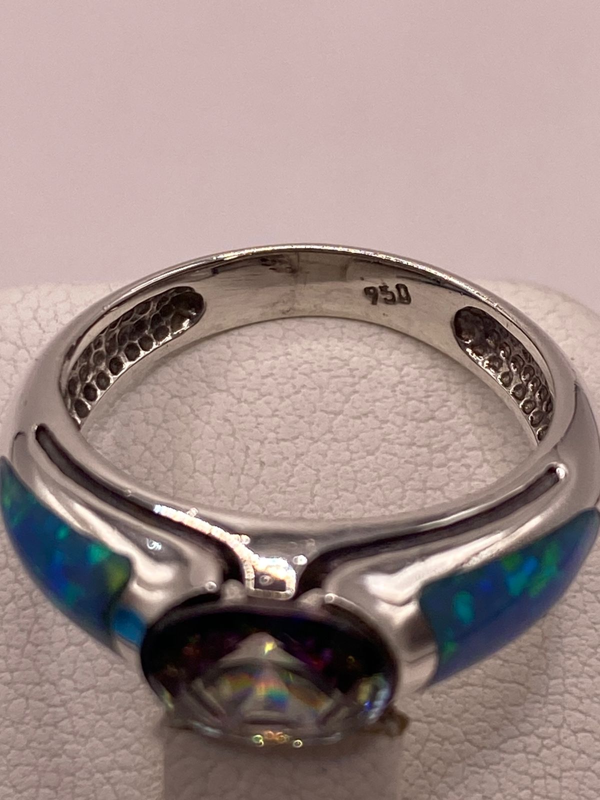 💎 Anillo de Plata .950 con Ópalo de Fuego y Zirconia Multicolor Diseño Elegante