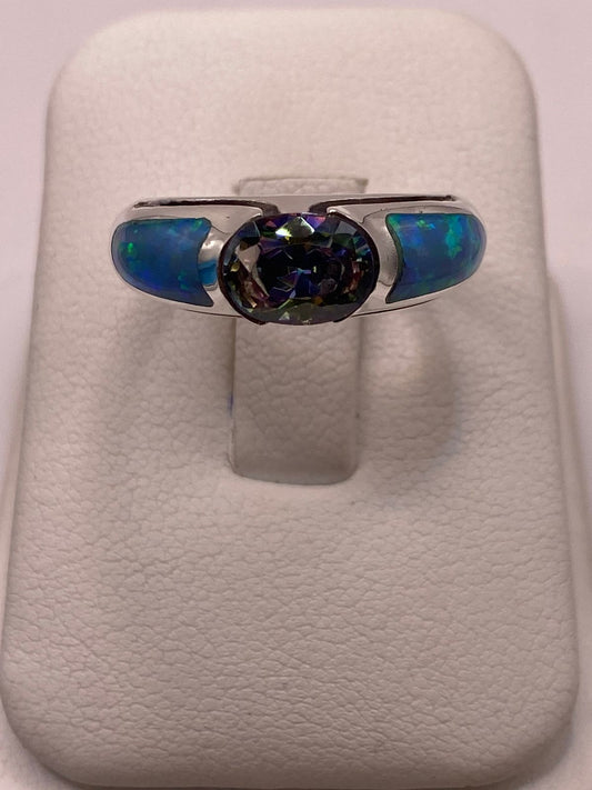 💎 Anillo de Plata .950 con Ópalo de Fuego y Zirconia Multicolor Diseño Elegante