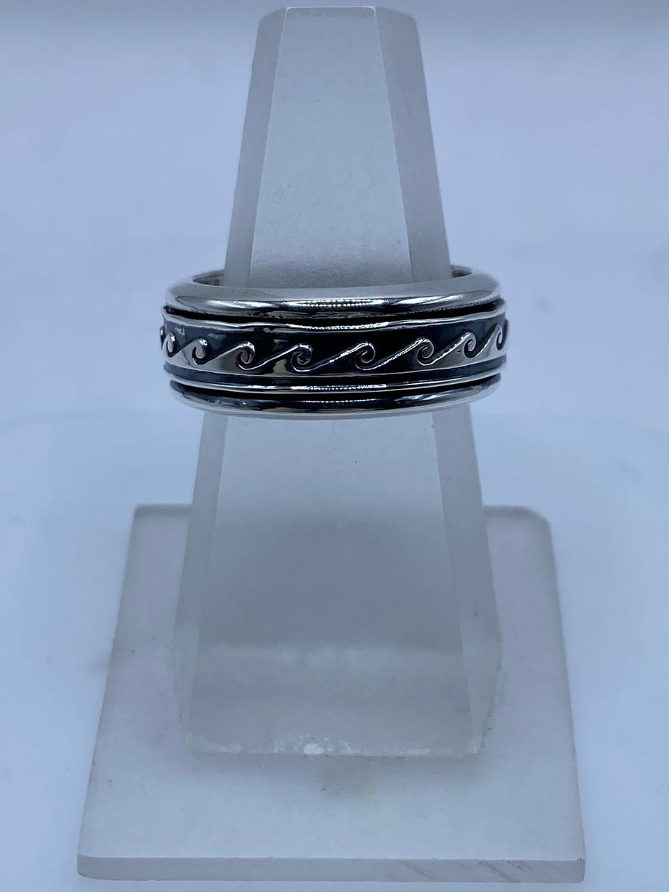 🌊 Anillo Spinner Olas Estilizadas en Plata .925