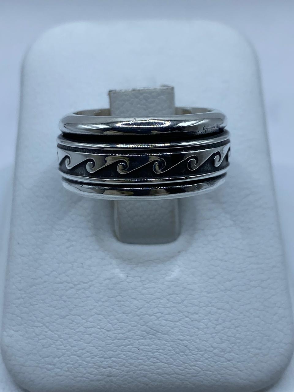 🌊 Anillo Spinner Olas Estilizadas en Plata .925