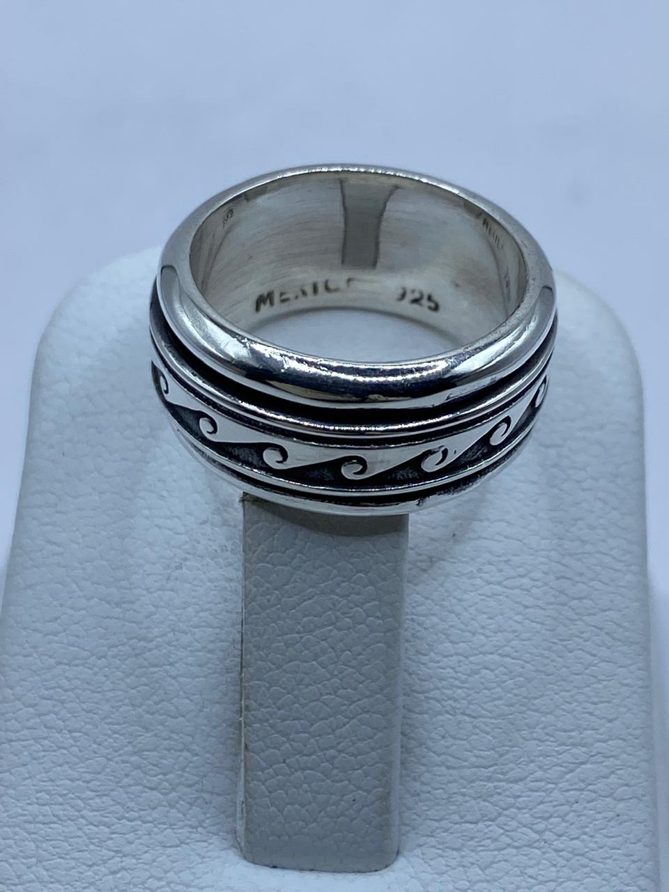 🌊 Anillo Spinner Olas Estilizadas en Plata .925