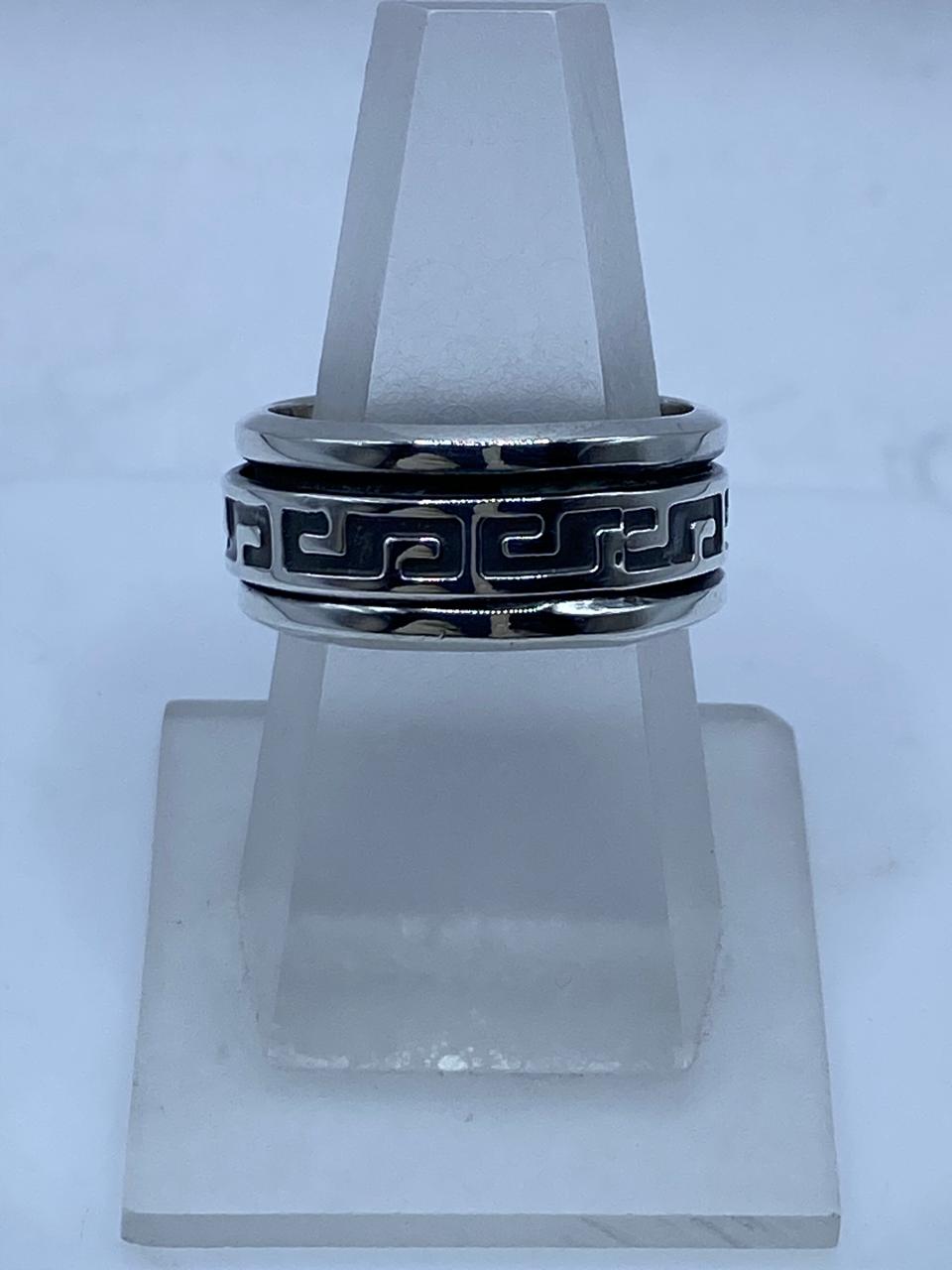 Anillo Spinner de Plata .925 con Diseño Greca Clásica