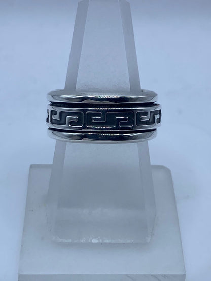 Anillo Spinner de Plata .925 con Greca Clásica Oscurecida