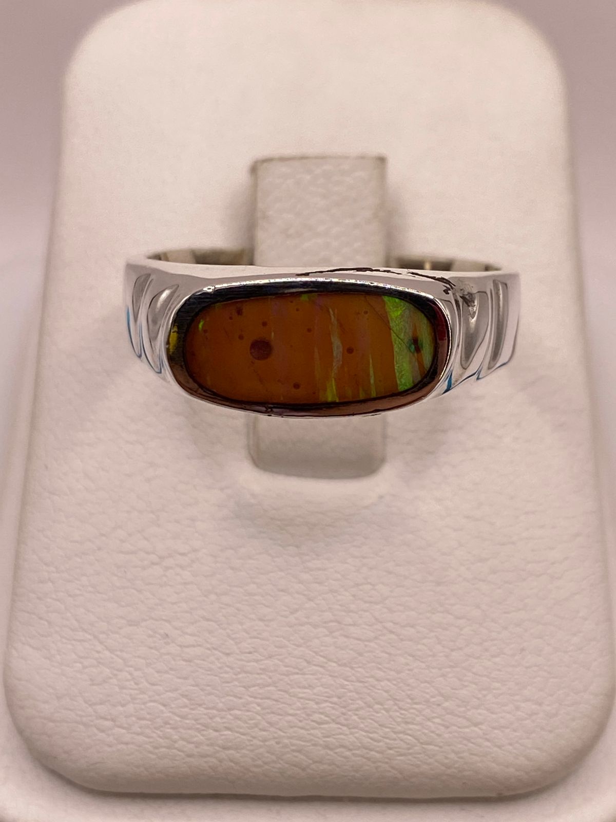 Anillo Tipo Sello de Plata Ley 925 con Ópalo de Fuego