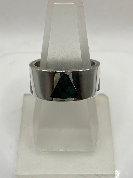 Anillo Triángulo en Plata .925 con Malaquita Natural