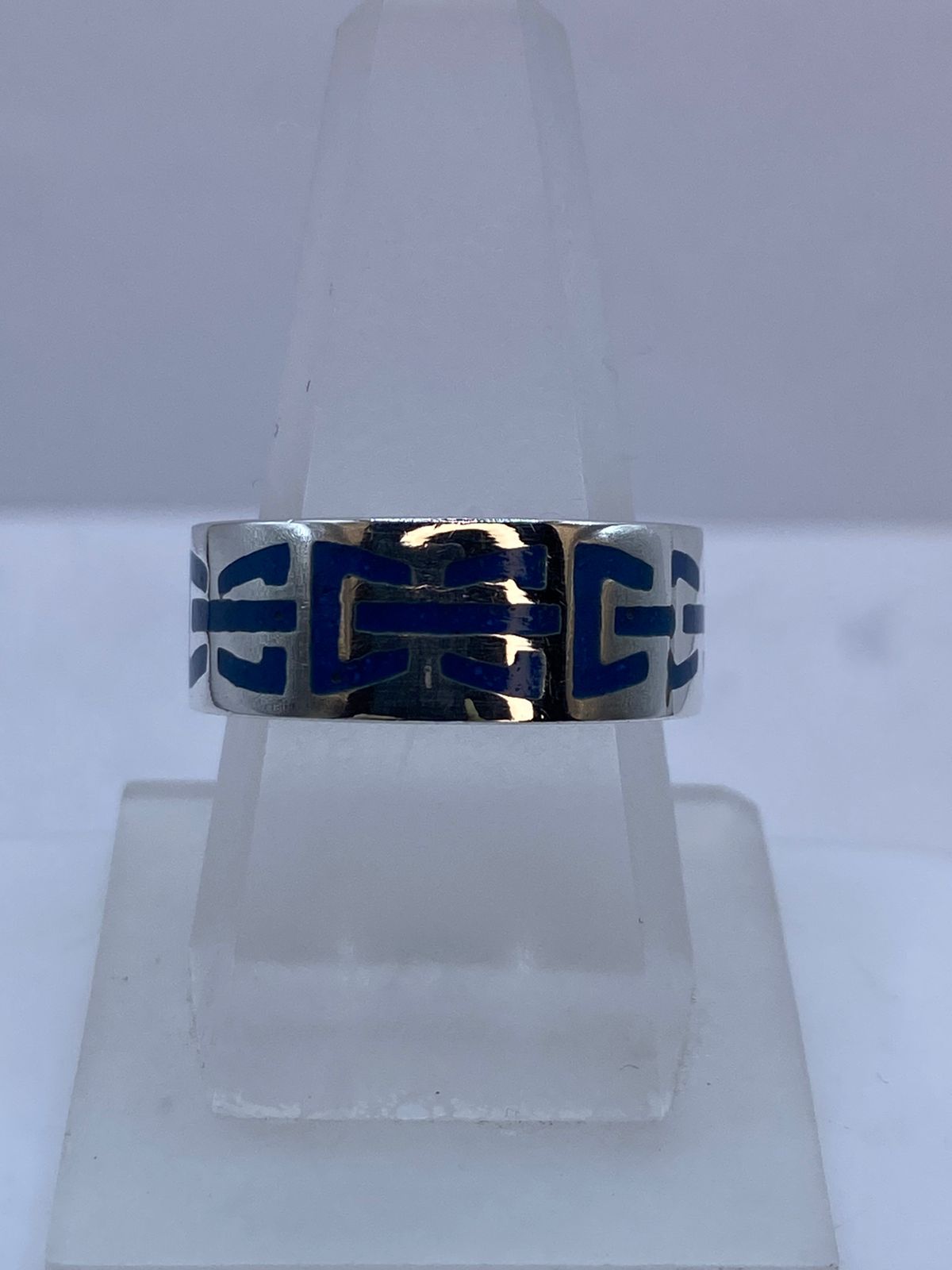 Anillo de Turquesa con Greca Horizontal en Plata .925