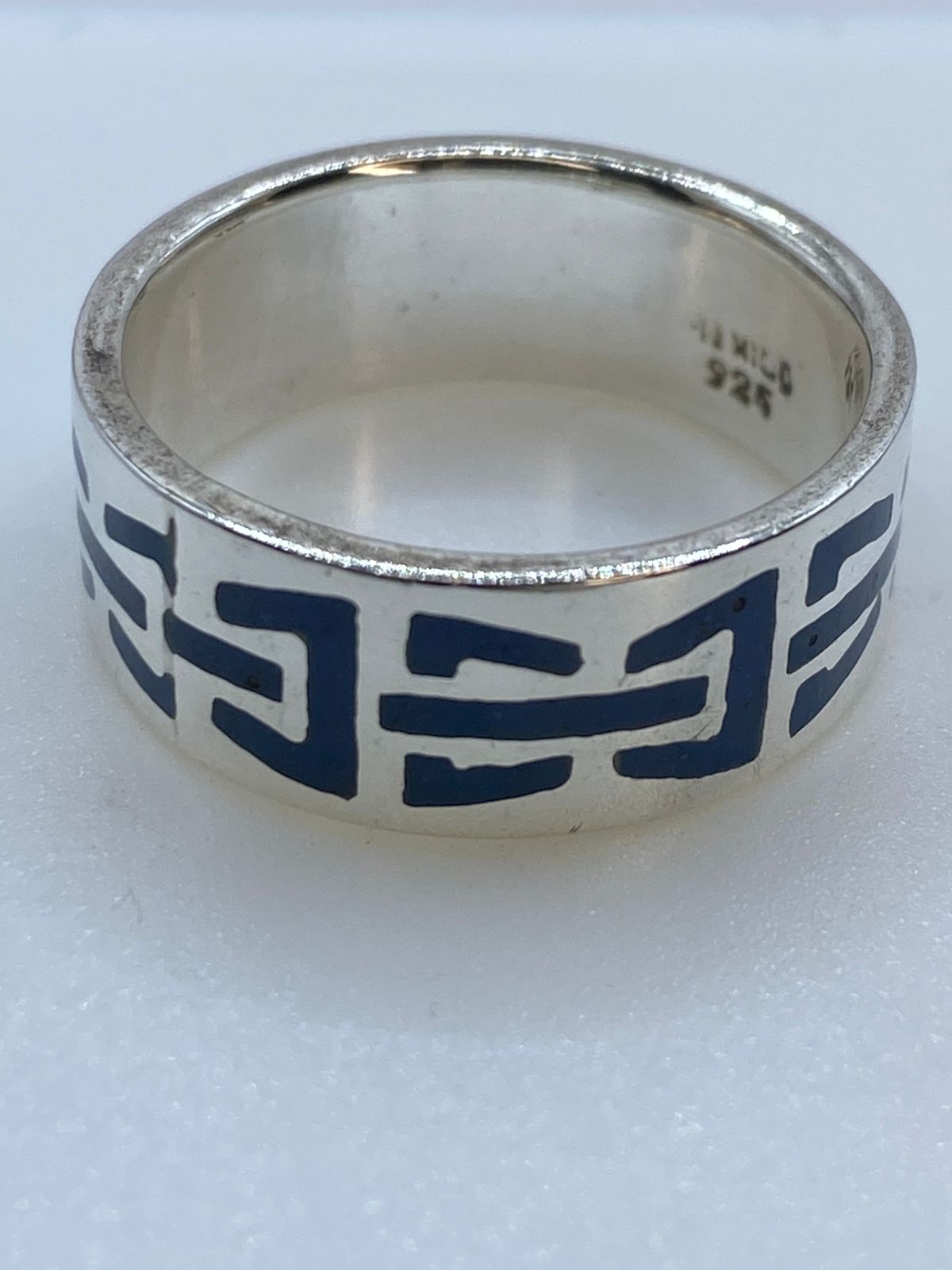 Anillo de Turquesa con Greca Horizontal en Plata .925