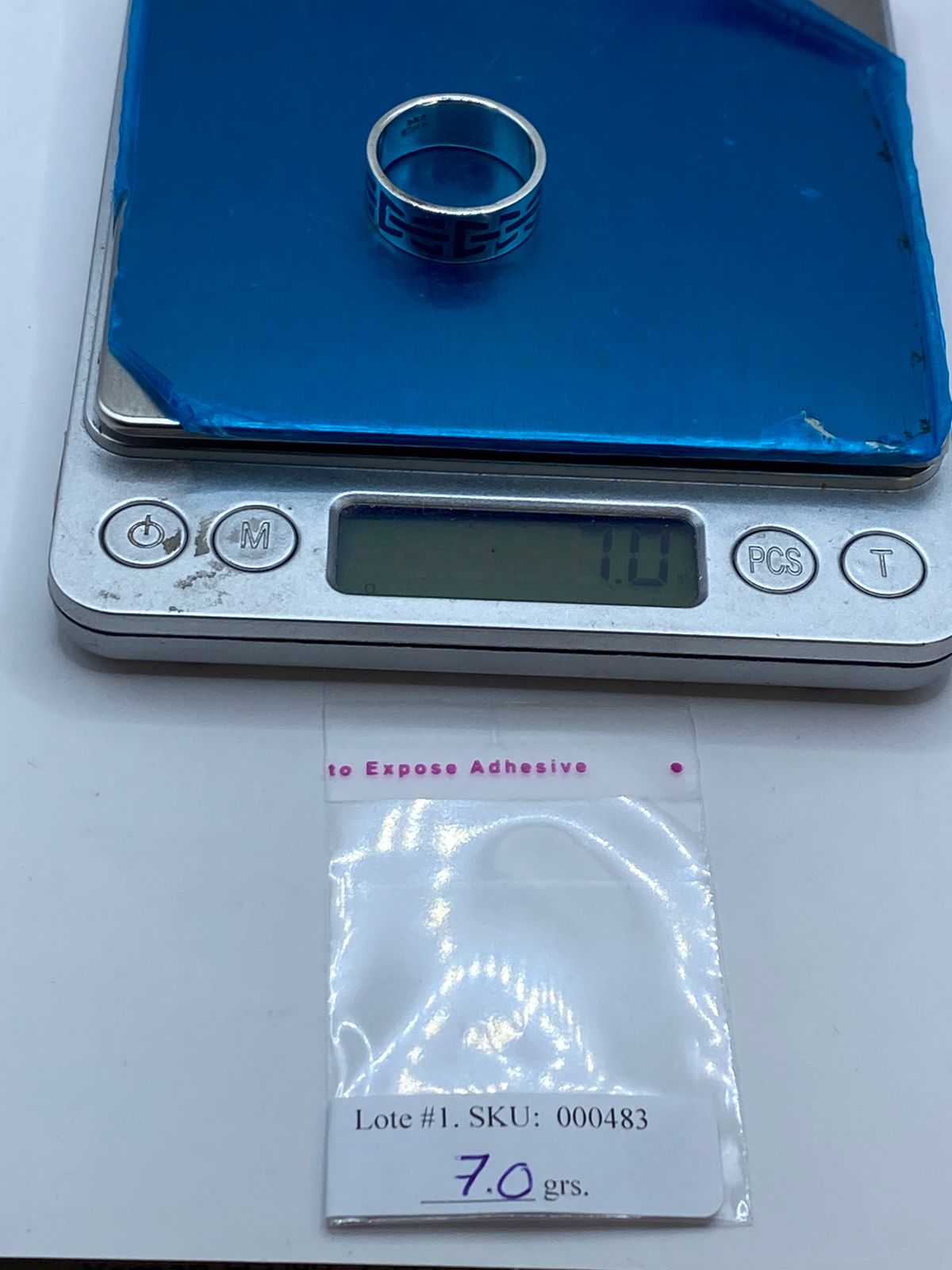 Anillo de Turquesa con Greca Horizontal en Plata .925