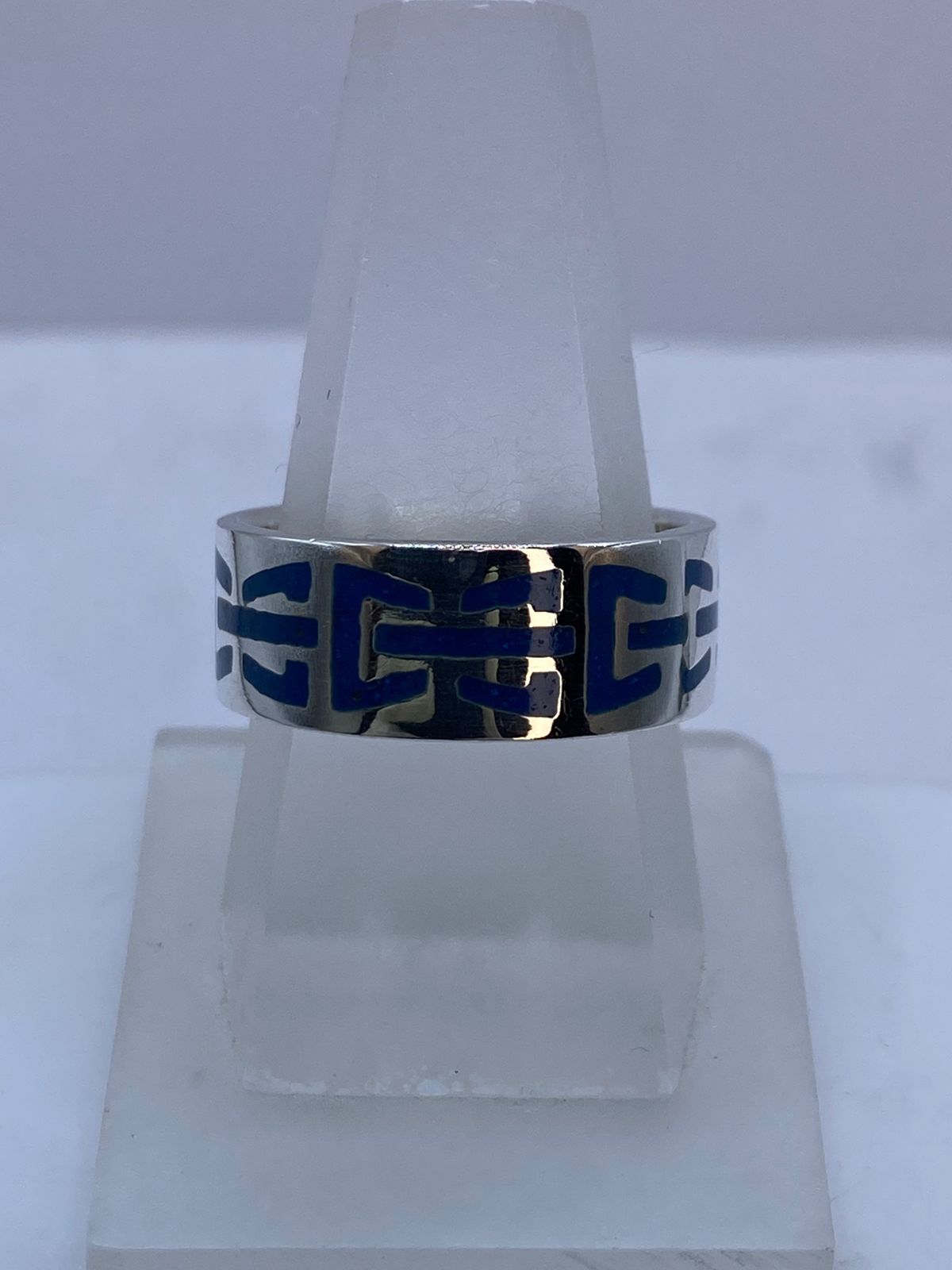 Anillo de Turquesa con Greca Horizontal en Plata .925