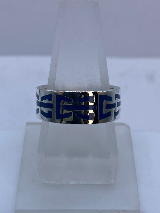 Anillo de Turquesa con Greca Horizontal en Plata .925