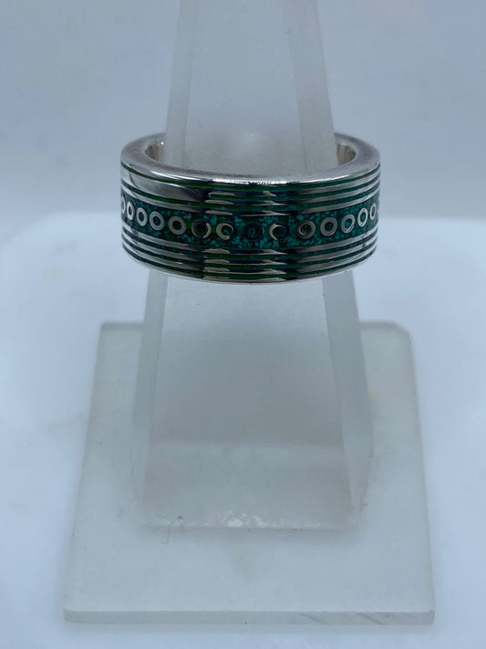 Anillo Banda Contemporánea en Plata .925 con Malaquita Natural