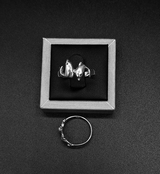 ANILLO DE DOS DELFINES EN PLATA LEY 925