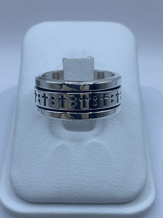 🙏 Anillo Giratorio de Plata 925 con Cruces Grabadas — vista lateral