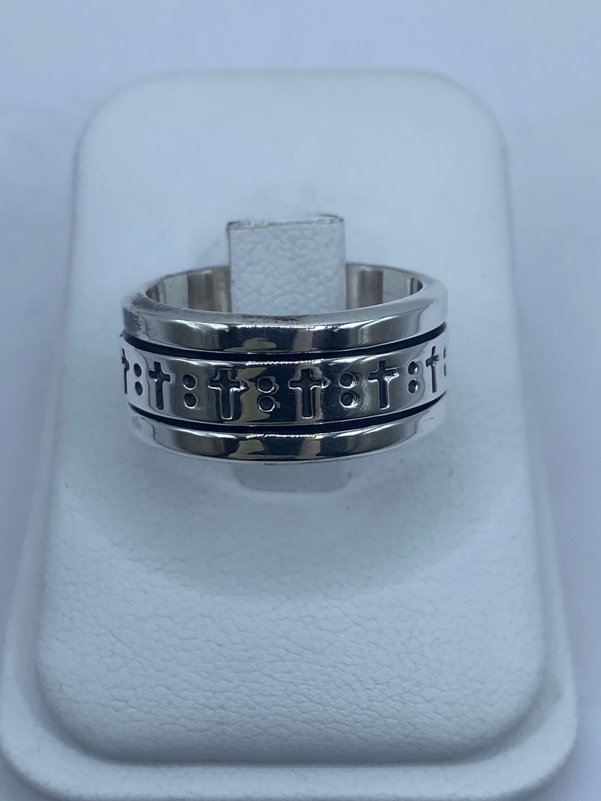 🙏 Anillo Giratorio de Plata 925 con Cruces Grabadas