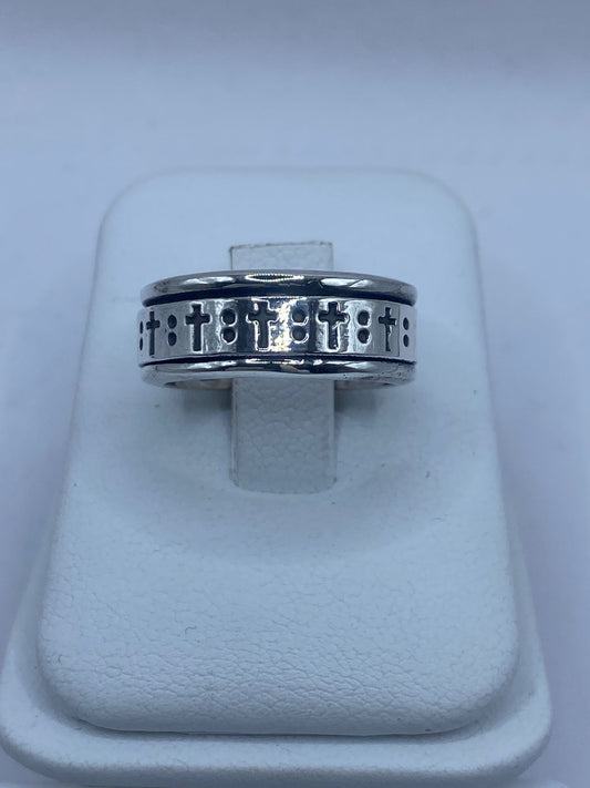 🙏 Anillo Giratorio de Plata 925 con Cruces Grabadas — vista lateral