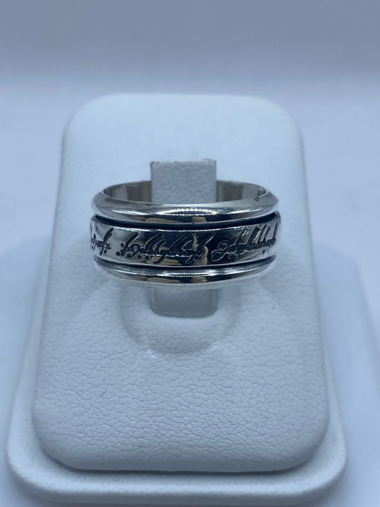🕊️ Anillo Giratorio de Plata 925 con Grabado de Ave  y Caligrafía Decorativa