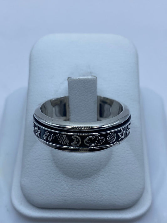 Anillo Giratorio de Plata 925 con Símbolos Celestiales, vista frontal