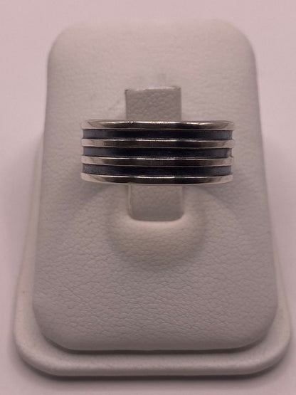 Anillo de Plata 925 Multibanda con Acabado Oxidado