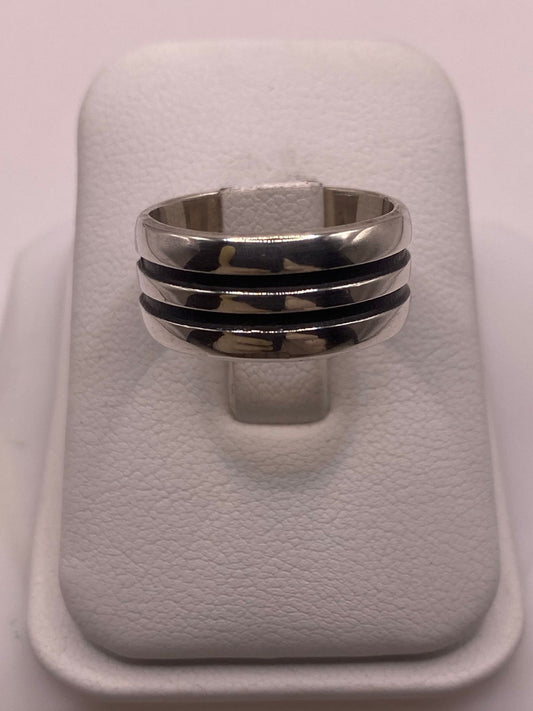 Anillo de Plata 925  con Doble Canal Central en Contraste