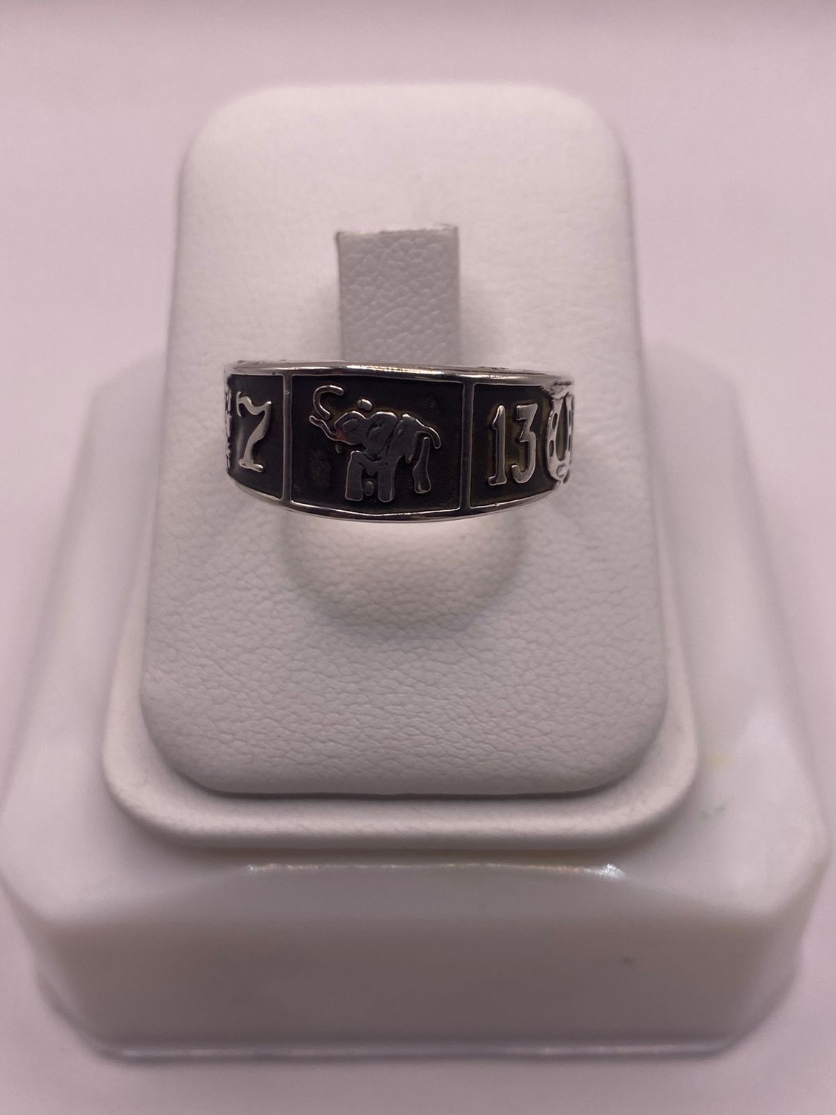 Anillo de Plata 925 con Elefante y Números de la Suerte