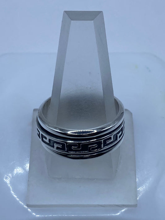 Anillo Giratorio de Plata 925 con Greca Clásica Meandro — Antiestrés Artesanal Taxco, vista frontal